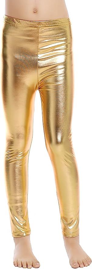 Aaronano Little Girls' Metallic Color Shiny Stretch Leggings | Amazon (US)