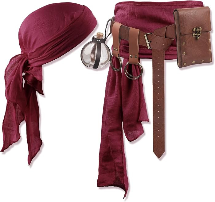 FunMular Pirate Costume Accessories Set with Bandana Head Scarf Sash Belt | Amazon (US)