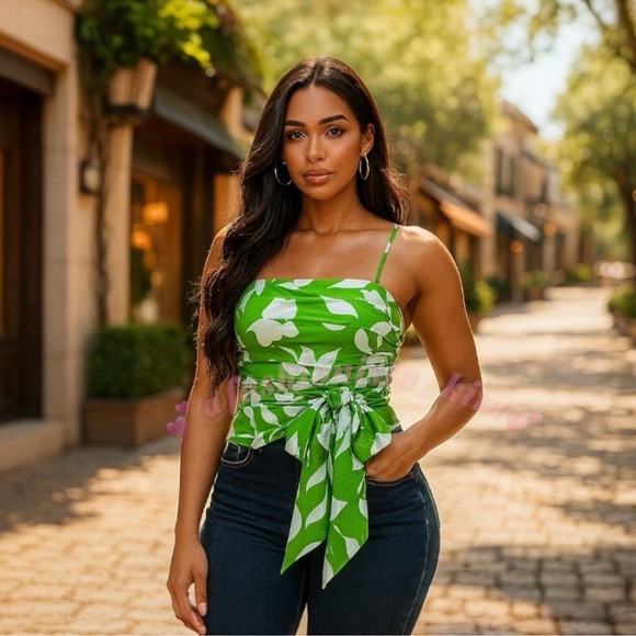 kate spade Green & Light Blue Floral Women's Top size XL Linen blend ruched NEW | Poshmark