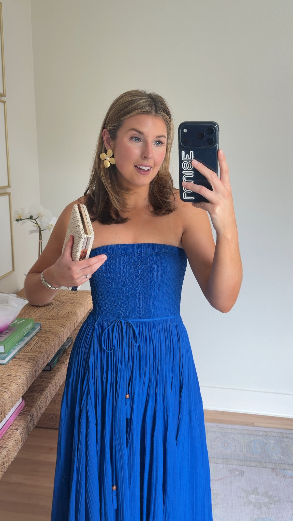 Blue wedding guest dress for summer under $100! Wearing a S