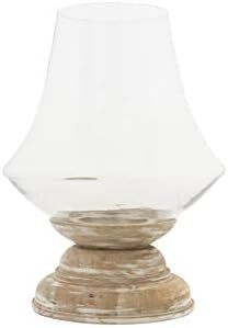 Creative Co-op Large Whitewashed Mango Wood & Clear Handblown Glass Hurricane, Clear | Amazon (US)