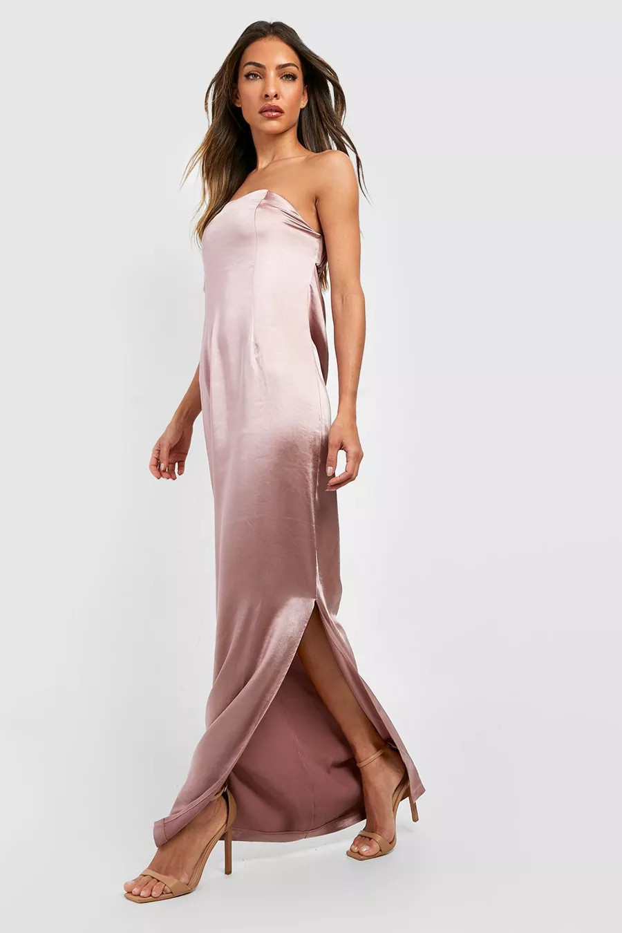 Satin Bandeau Cut Out Detail Maxi Dress | Boohoo.com (US & CA)