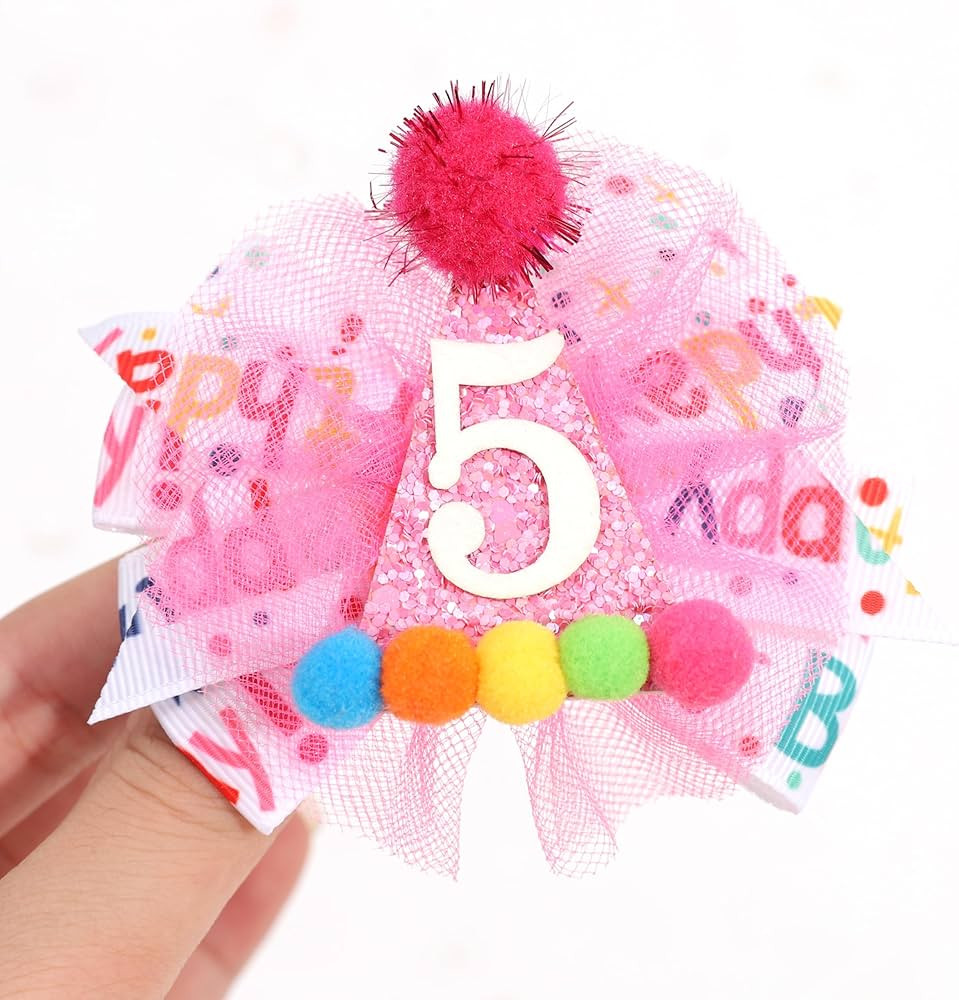 Hot Pink 5th Birthday Hair Bow - Happy Birthday ribbon Bows, Pink Birthday Hat Bows, 5th Birthday... | Amazon (US)