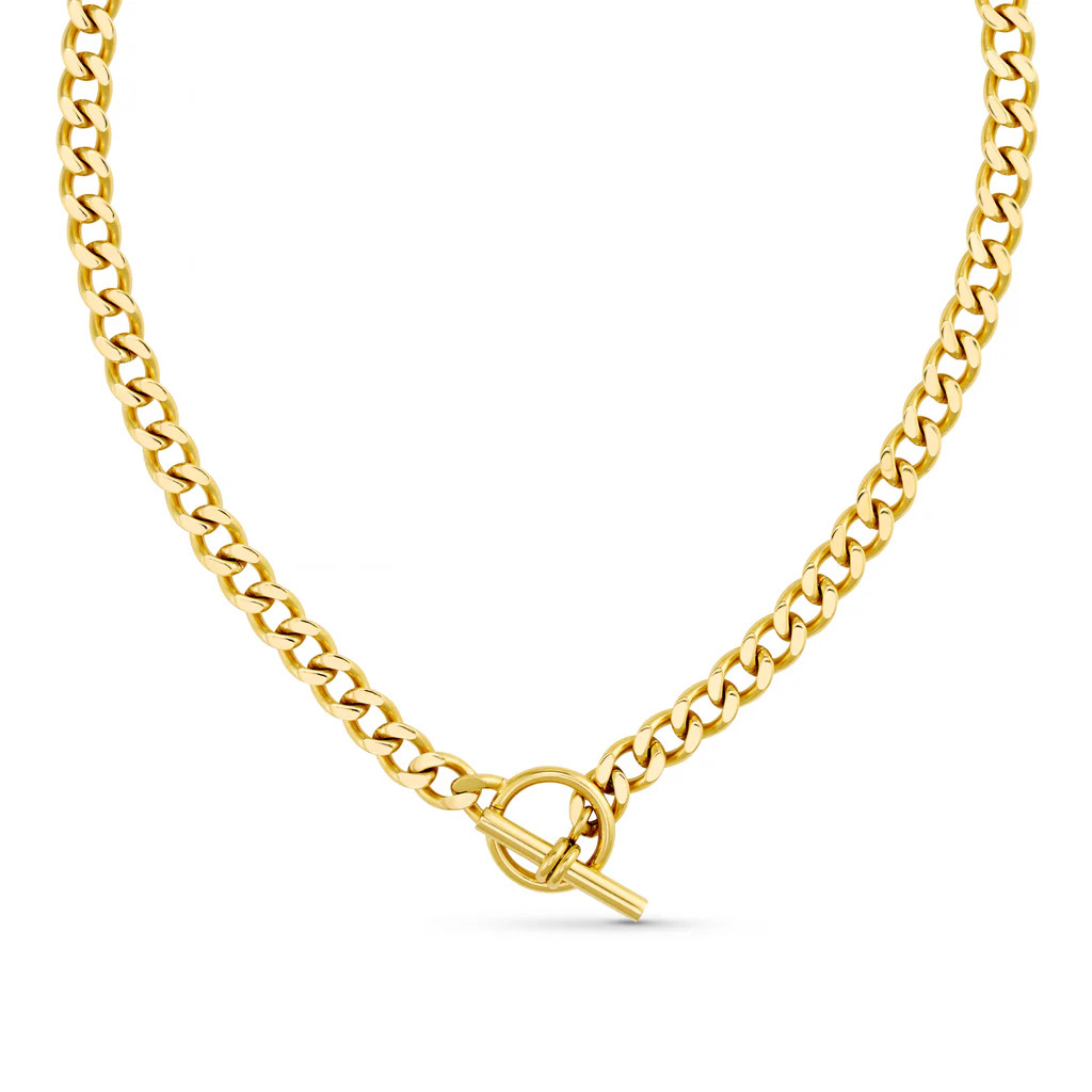 LUXE Flat Curb T-Bar Necklace - Gold | Orelia