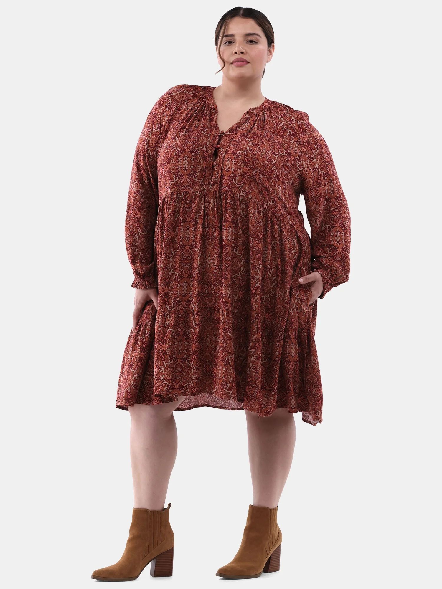 Terra & Sky Women's Plus Size Mini Peasant Dress, Sizes 0X-5X | Walmart (US)