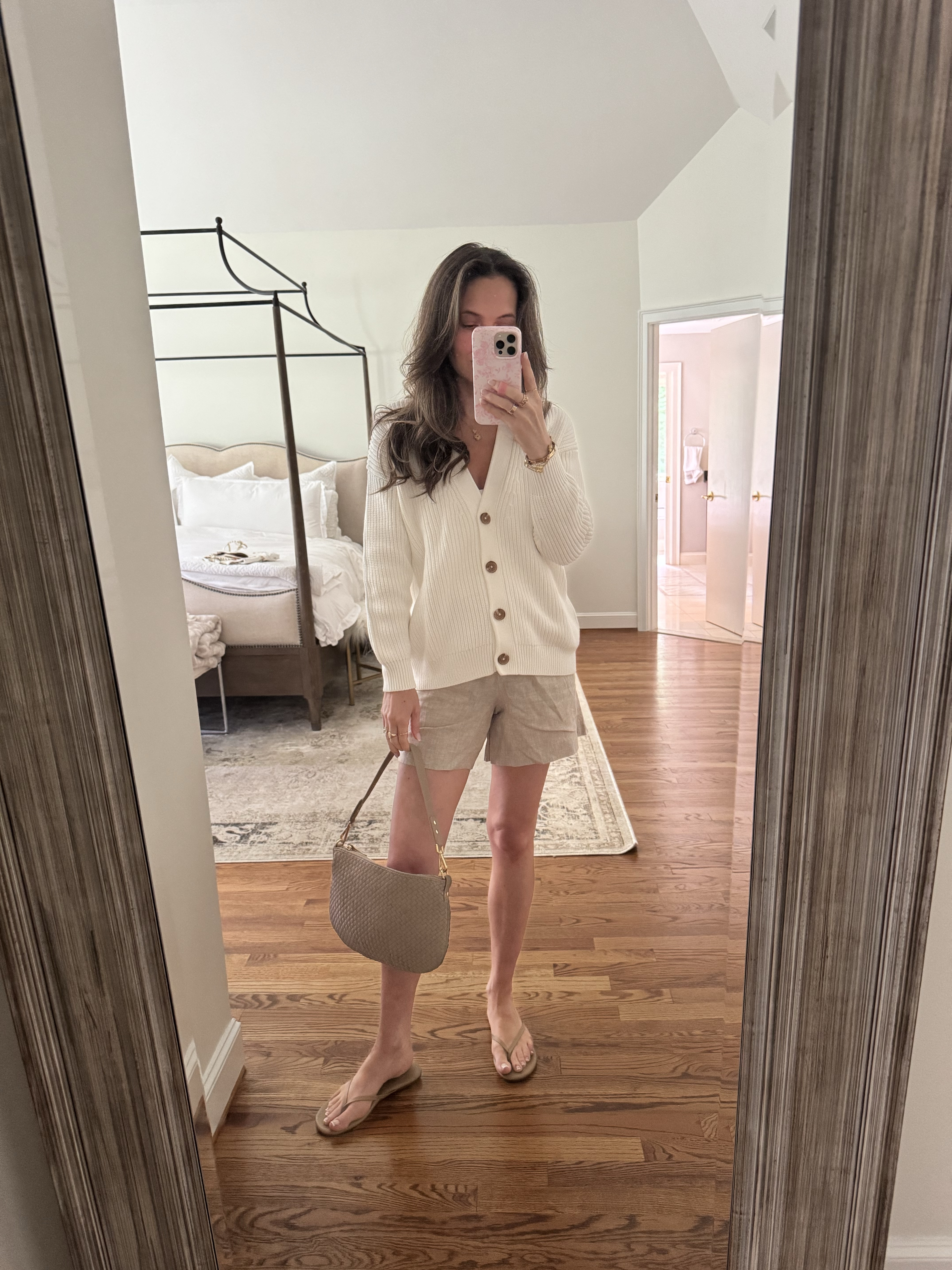 Summer casual perfected ☀️ The linen shorts + oversized cardigan combo is my uniform for weekend errands and coffee runs. I always need layers even in summer - this cardigan is the perfect lightweight option! All pieces linked for easy shopping 🛍️  All pieces run true to size, wearing XS in cardigan and linen shorts. #QuincePartner @onequince