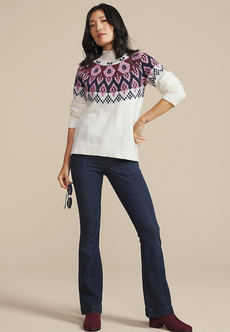 Abstract Fair Isle Mock Neck Sweater | Maurices