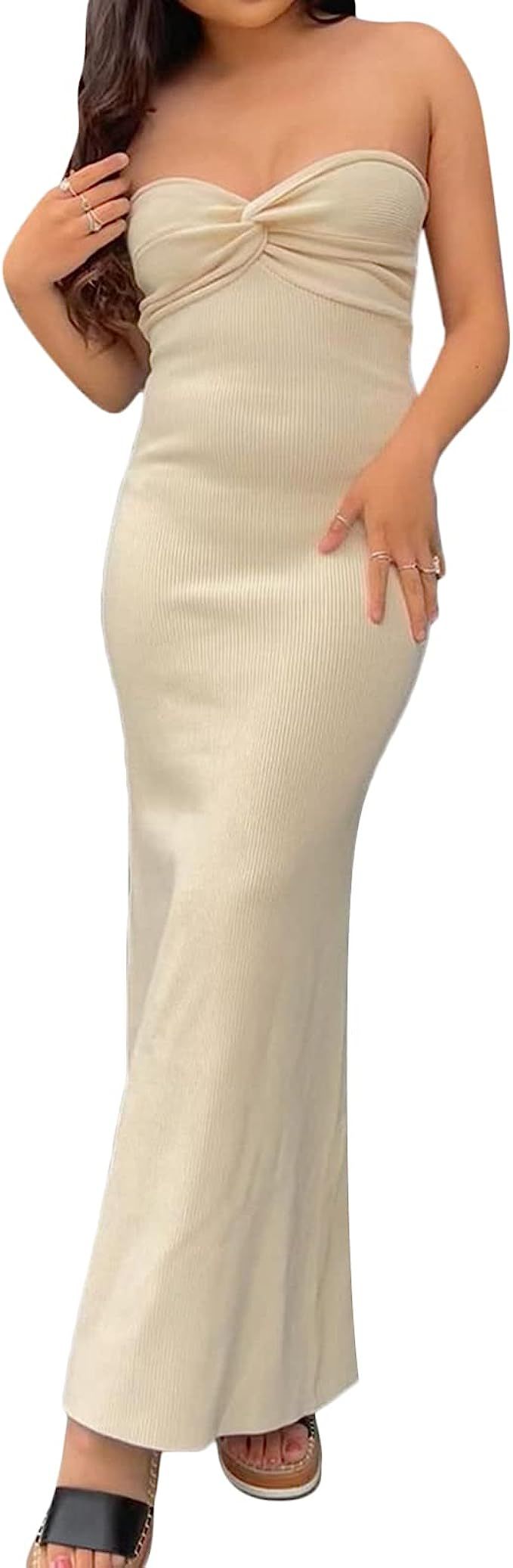 Women Sexy Twist Knot Front Knit Tube Dress Y2K Strapless Sleeveless Ribbed Bodycon Dress Casual ... | Amazon (UK)