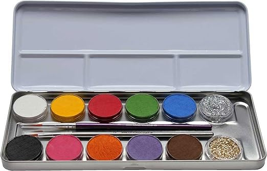 Eulenspiegel 212202 - Profi-Aqua Schminke, 10 Farben, 2 Glitzer, 2 Profi-Pinsel, Metall-Palette | Amazon (DE)