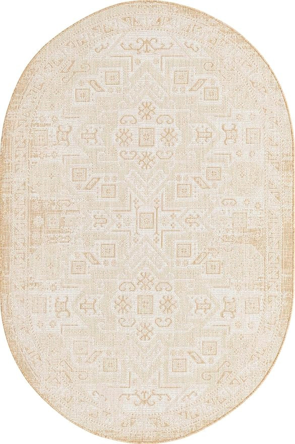 Rugs.com Outdoor Aztec Collection Rug – 5' x 8' Oval Natural Flatweave Rug Perfect for Living R... | Amazon (US)