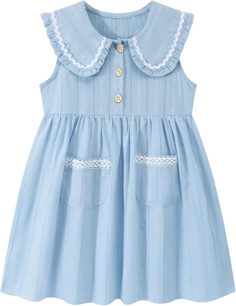 HILEELANG Little Girls Peter Pan Collar Dress Easter Spring Summer Cotton Sleeveless Sundress | Amazon (US)