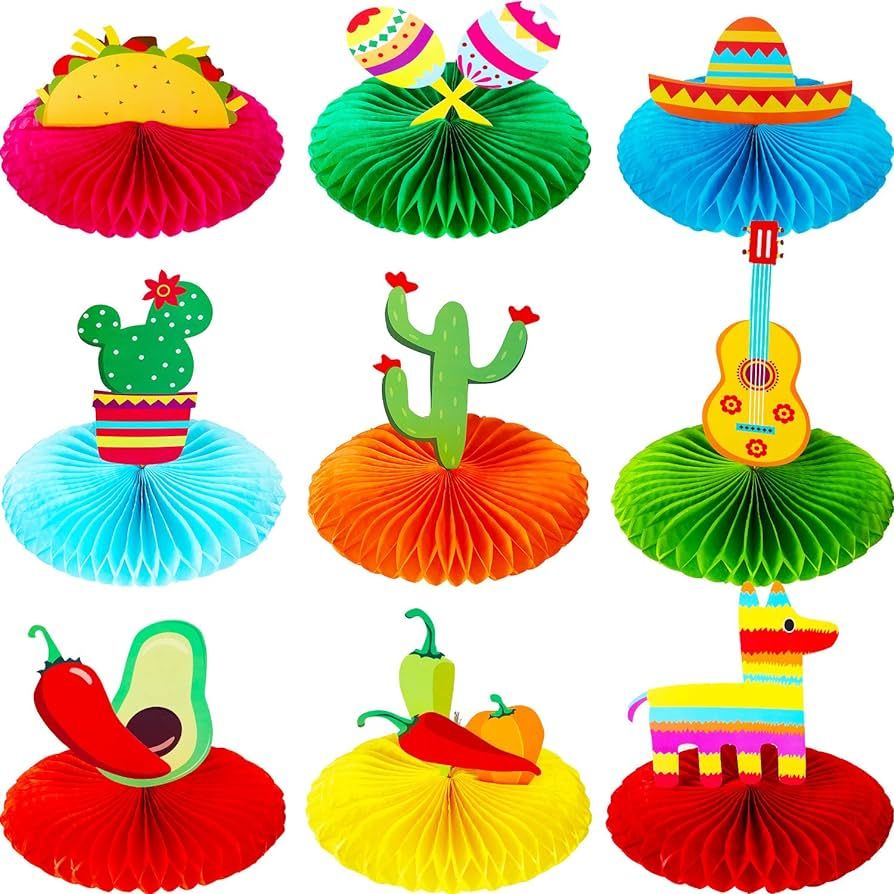 9 Pieces Fiesta Honeycomb Table Centerpiece 8 Inches Colorful Hanging Paper Fans Cinco De Mayo Ta... | Amazon (US)
