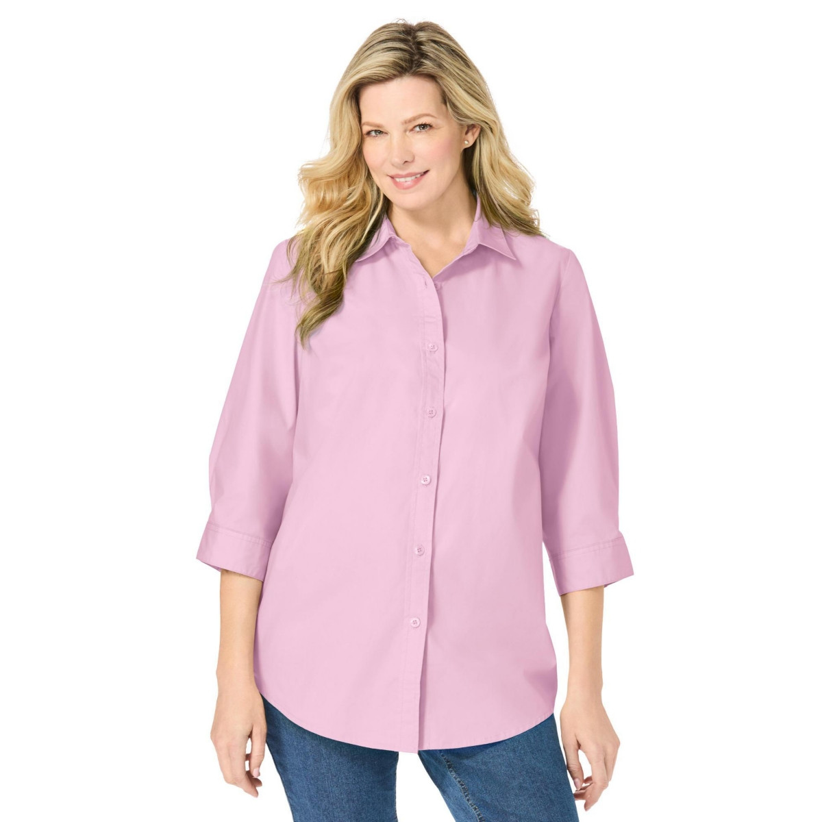 Woman Within Women's Within Perfect Three Quarter Sleeve Shirt - Pink | Macy's