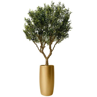 Artificial Olive Tree In Glossy Blue Lisbon Planter | Wayfair North America