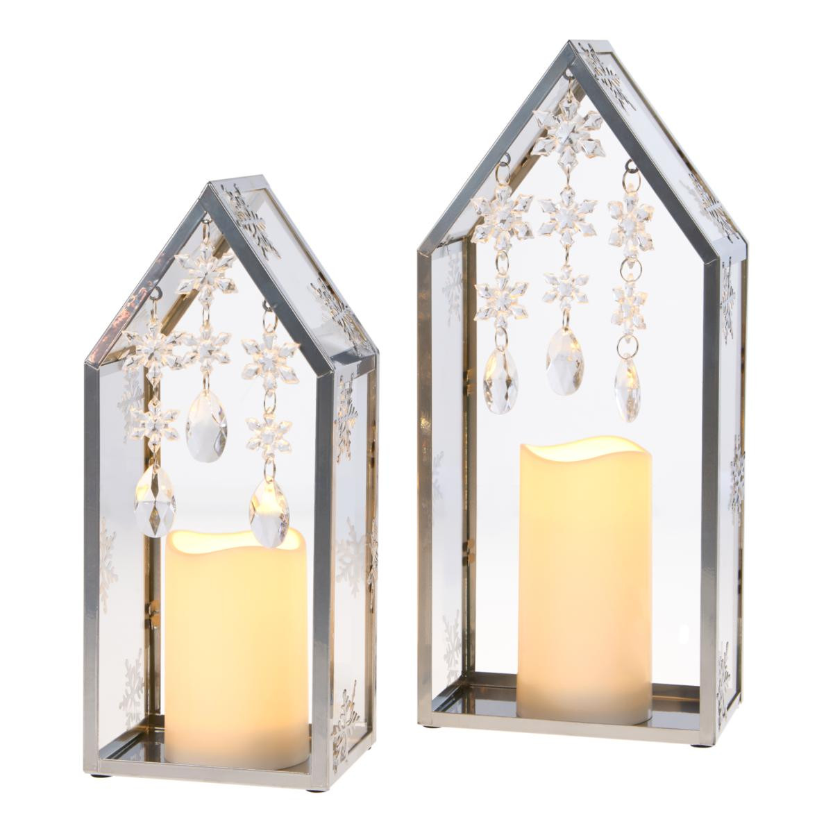 august & leo Snowflake & Crystal Metal Lantern - Set of 2 - 23294159 | HSN | HSN