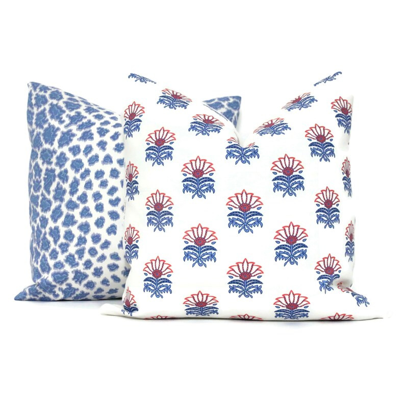 Red and Blue Milford Anna French Decorative Pillow Cover, Throw Pillow, Accent Pillow, Pillow Sha... | Etsy (US)