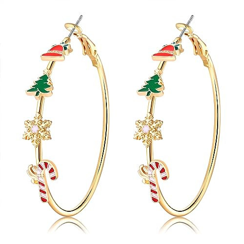 Christmas Earrings for Women Christmas Tree Santa Earrings Cute Xmas Snowman Snowflake Earring Statement Gingerbread Man Holiday Hoop Earring Festive Party Jewelry Gifts (Xmas 1) | Amazon (US)