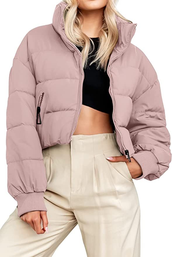 KYL Women's Winter Cropped Puffer Jacket Oversized Zip-Up Quilted Puffy Short Down Coat | Amazon (US)