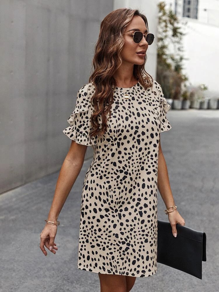 Dalmatian Print Ruffle Trim Dress | SHEIN