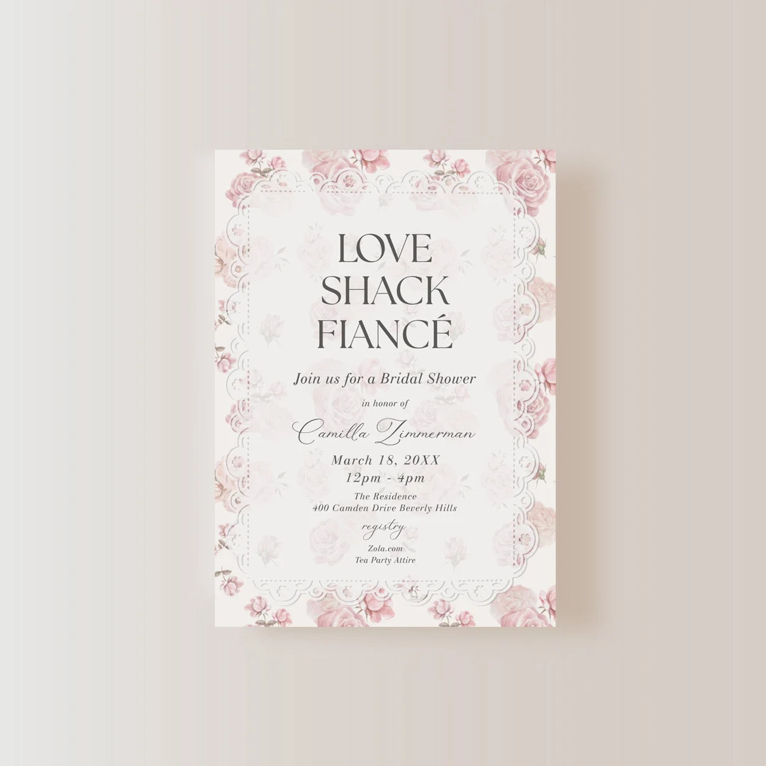 Love Shack Fiance Petals Prosecco Shabby Chic Garden Tea Party Bridal Shower Brunch Invite E-vite... | Etsy (US)