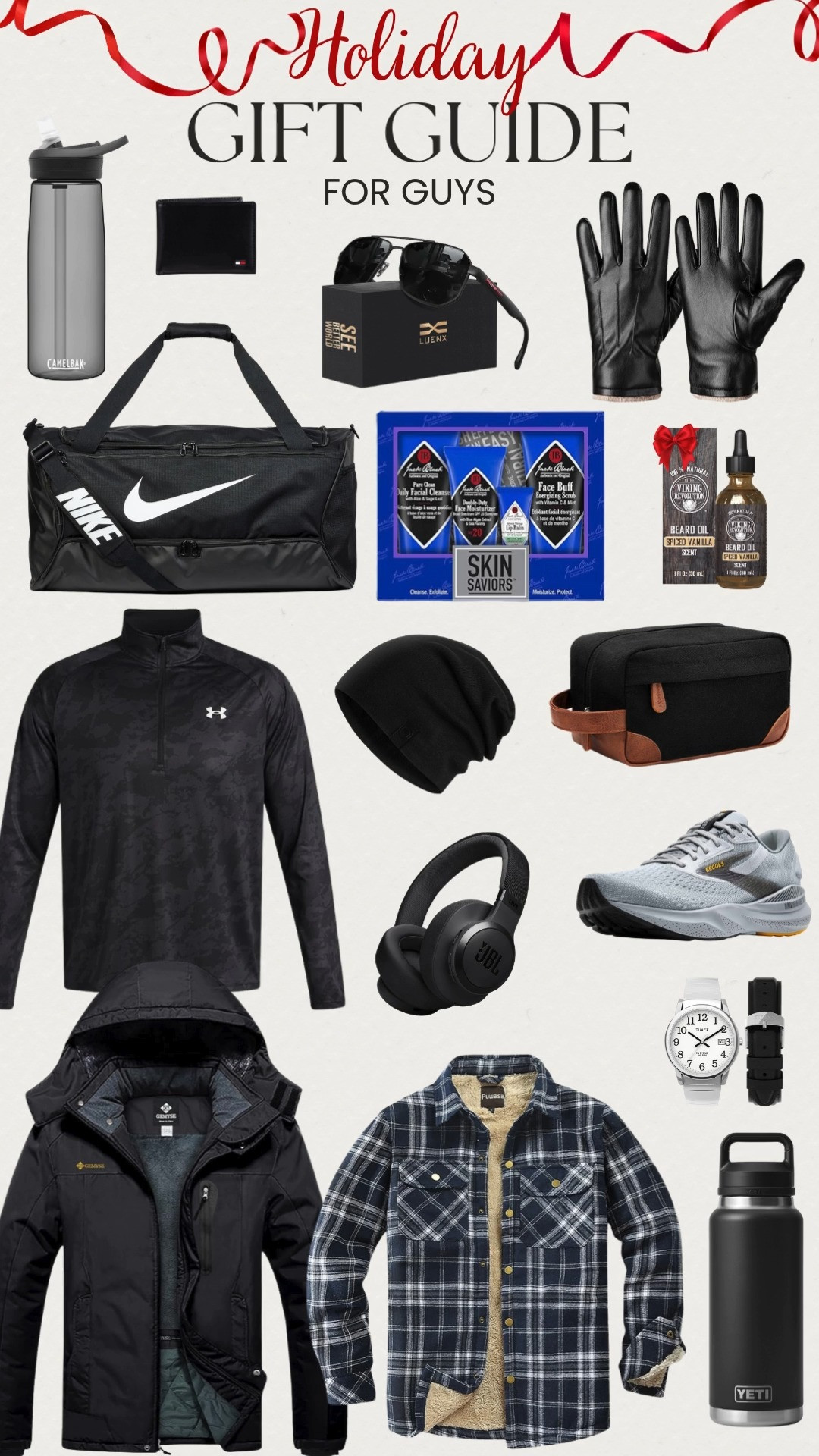 ChatGPT said:

Holiday Gift Guide: Gifts for Guys 🎁✨ Cozy lined flannel, warm winter jacket, classic quarter zip, gloves, grooming + skincare sets, beard oil, and all the essentials he’ll actually use — water bottles, watches, sneakers, a toiletry bag, beanie, headphones, gym bag, wallet, and sunglasses. Amazon has him covered this season 🙌🎄 

 #LTKGiftGuide #LTKHoliday #LTKMens