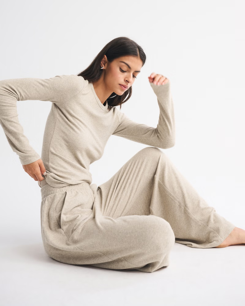 Women's Lounge Brushed Wide Leg Sweatpant | Women's Bottoms | Abercrombie.com | Abercrombie & Fitch (US)