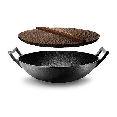 NutriChef Pre Seasoned Nonstick Cooking Wok Cast Iron Kitchen Stir Fry Pan with Wooden Lid for Ga... | Target