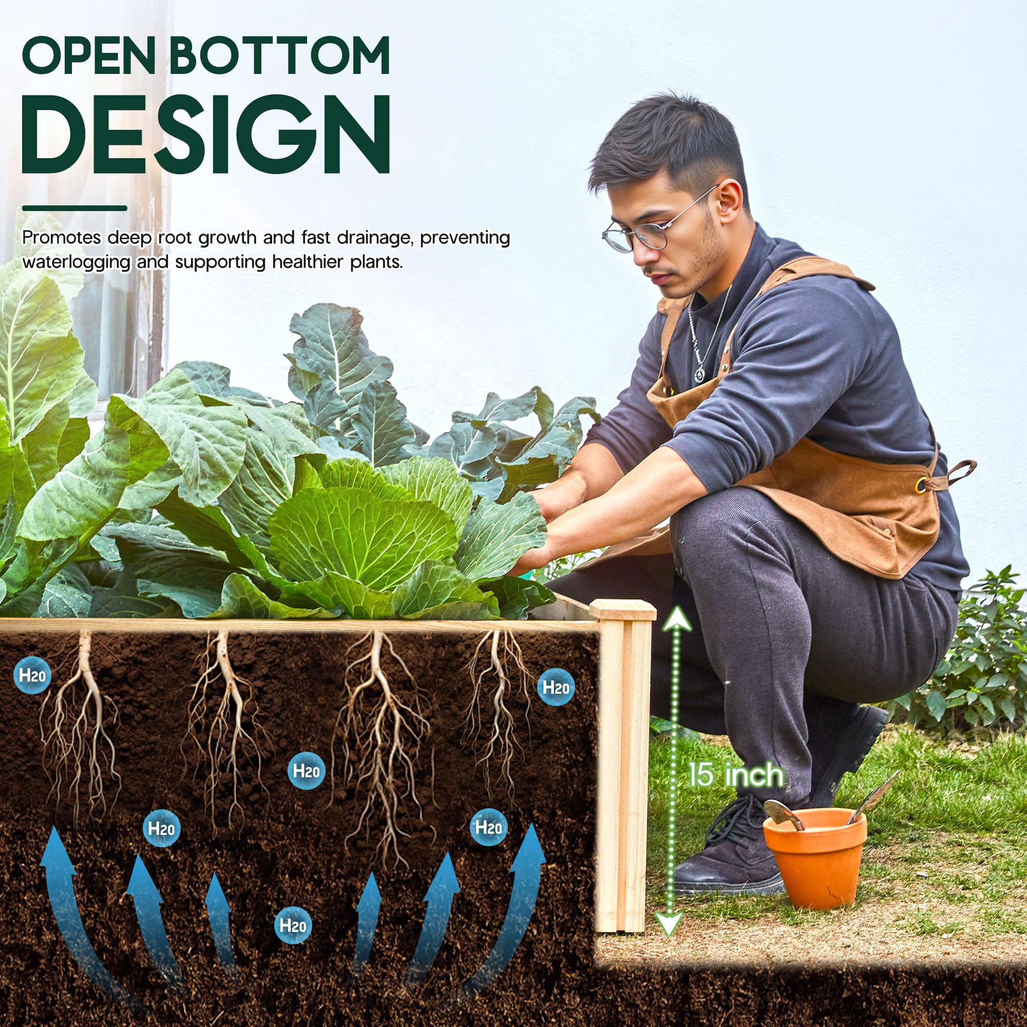 SPECRAFT 8x4 Ft Wood Raised Garden Bed, Durable 15 Inch Depth Planter Box for Vegetables, Herbs, ... | Amazon (US)