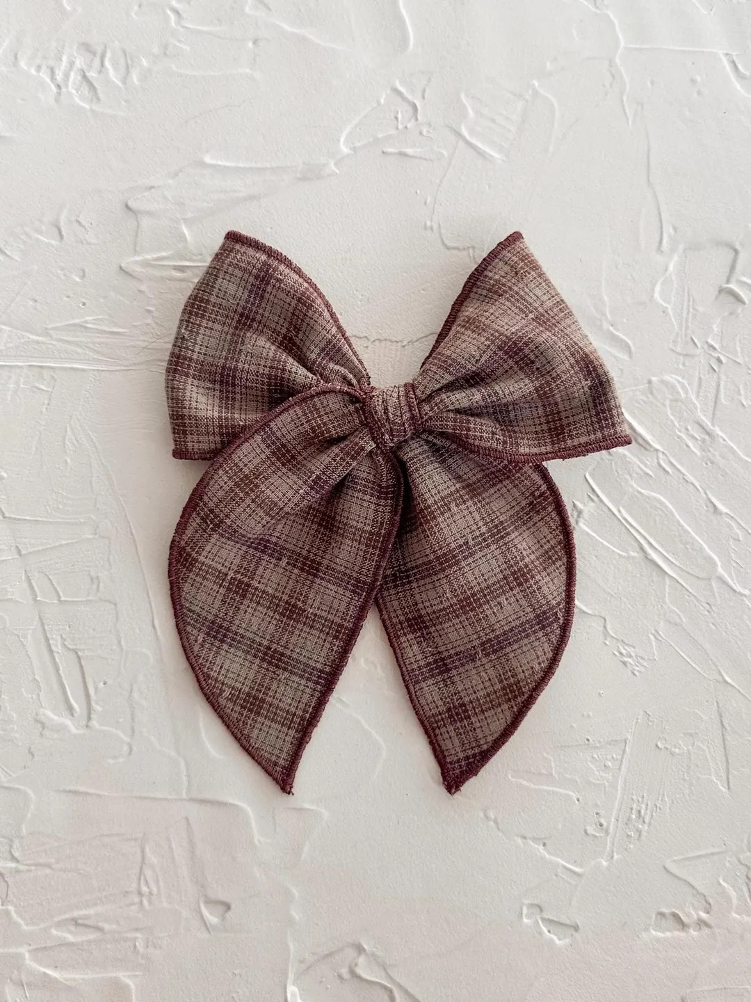 FLETCHER || Fall Hair Bow, Handmade for Girls. Neutral, Earth Tones, Grey and Maroon Plaid Linen.... | Etsy (US)