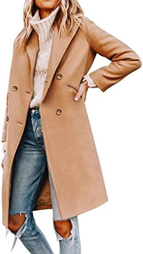 Yousify Womens Notched Lapel Collar Double Breasted Pea Coat Winter Wool Blend Over Coats Long Ja... | Amazon (US)