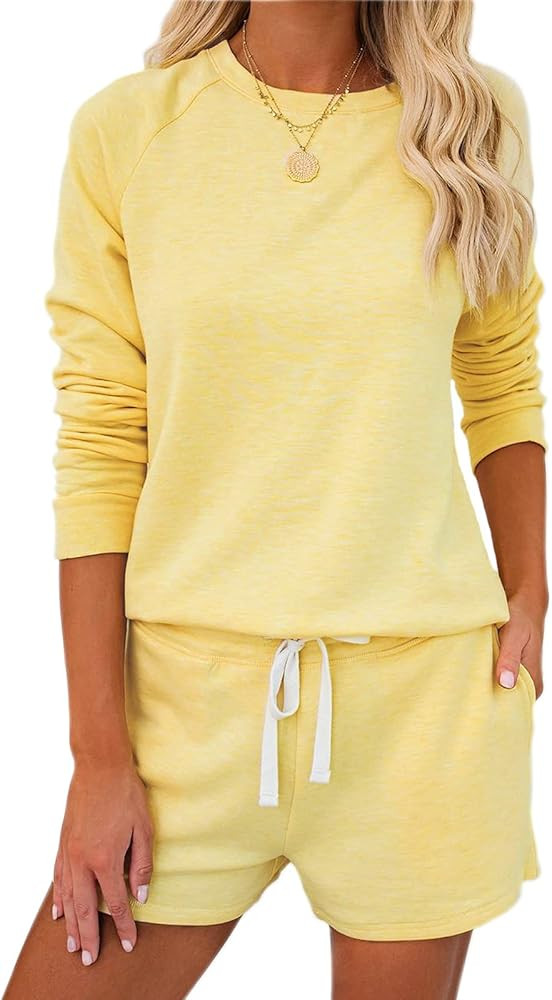 Metietila Women’s Long Sleeve Pajamas Set PJ Sets Crewneck Pullover and Shorts PJs 2 Piece Jogg... | Amazon (CA)