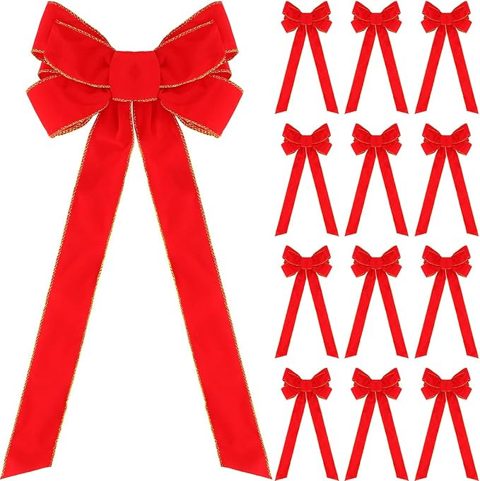 WILLBOND 12 Pack Red Christmas Bows 26 x 10 Inches Red Velvet Bows Christmas Wreath Bow Xmas Orna... | Amazon (US)