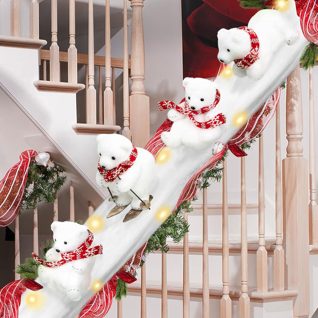 Polar Bear Christmas Staircase Decorations Set Banister Christmas Decorations with 4PCS Skiing Po... | Amazon (US)