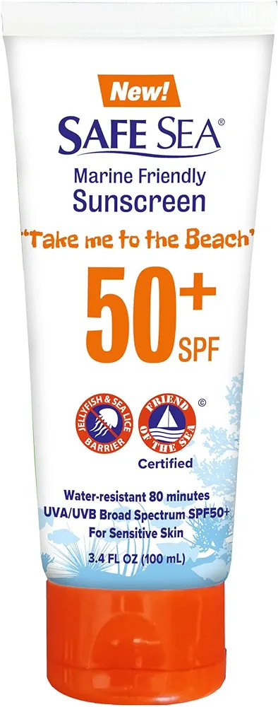 SAFE SEA Jellyfish Sting-Blocking Sunscreen, SPF 50+ travel Size Lotion, Waterproof, Biodegradabl... | Amazon (US)