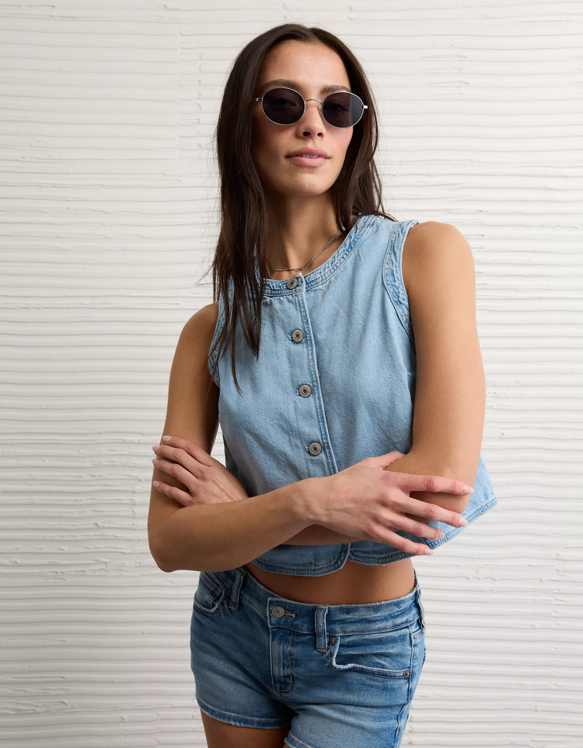 AE High-Neck Denim Vest | American Eagle Outfitters (US & CA)