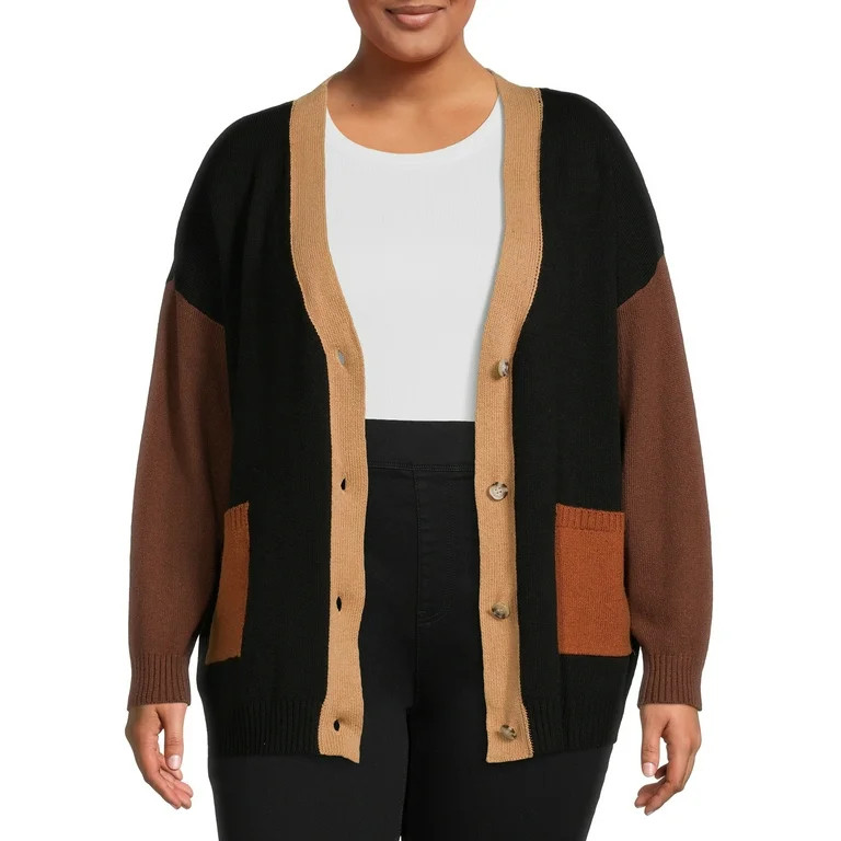 Terra & Sky Women's Plus Size Two Pocket Cardigan Sweater - Walmart.com | Walmart (US)