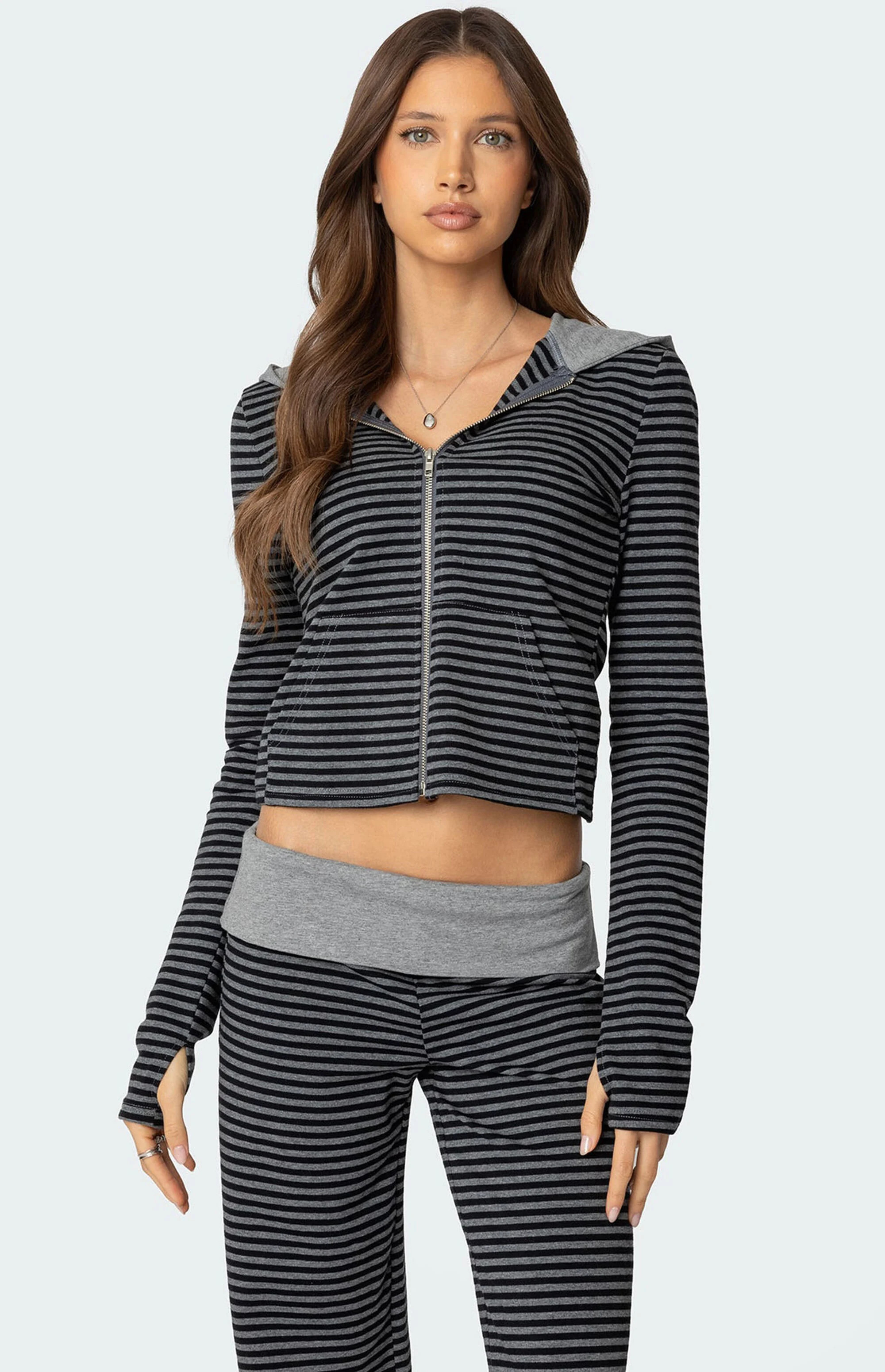 Edikted Meggy Striped Zip Up Hoodie | PacSun