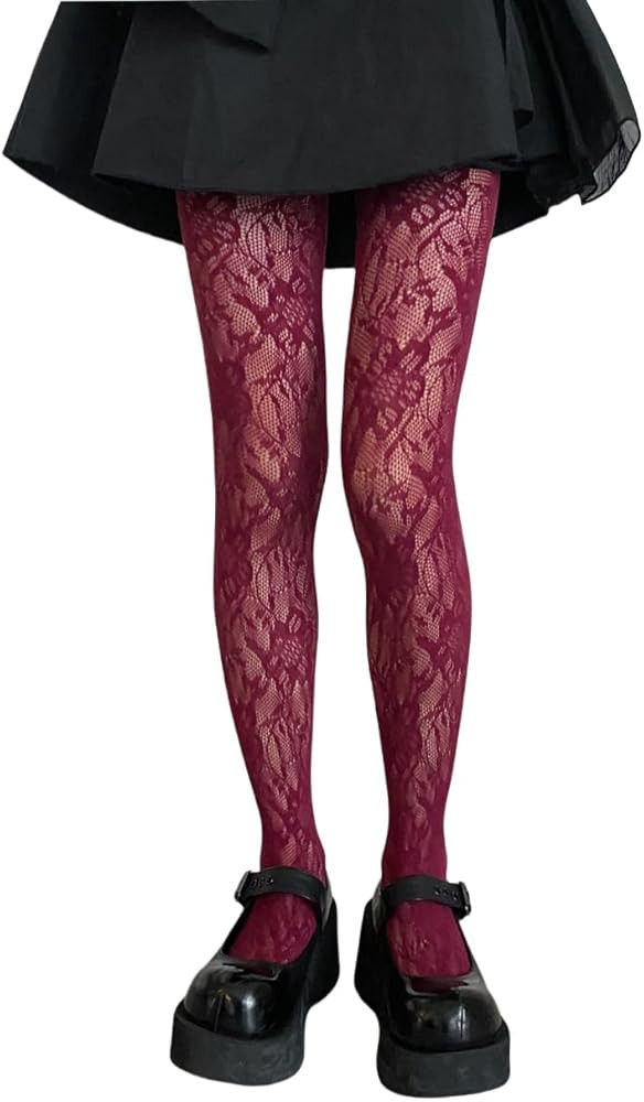 Mrotrida Women's Floral Patterned Fishnet Tights Y2k Gothic Flower Lace See Through Pantyhose Sto... | Amazon (US)