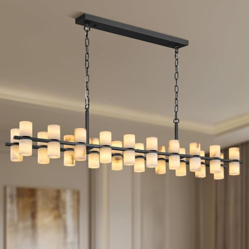 Plsintly Alabaster Round Chandelier, Natural Spanish Stone Texture Chandeliers,Round Chandeliers for Dining Room Small Chandelier Light Fixture for Kitchen Living Room Foyer Entryway Hallway (Brass) | Amazon (US)