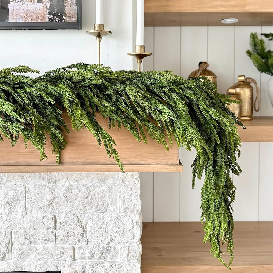 2PCS 6FT Christmas Garlands, Realistic Norfolk Pine Garlands Artificial Greenery Garland Faux Pin... | Amazon (US)