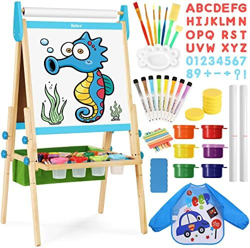 Belleur All-in-one Kid Easel Including 2 Paper Rolls, Magnetic Letters, 6 Finger Paints, 8 Colors... | Amazon (US)