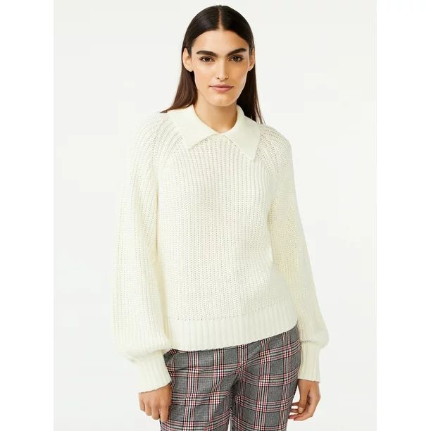 Free Assembly Women’s Polo Sweater with Long Raglan Sleeves - Walmart.com | Walmart (US)
