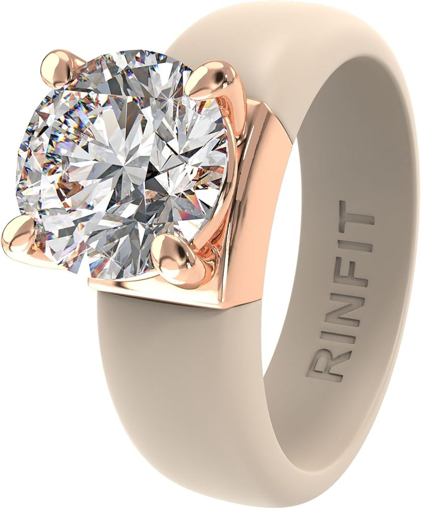 Rinfit Silicone Ring with Stone - Round Cut Cubic Zirconia Solitaire Ring for Women - Rubber Wedd... | Amazon (US)