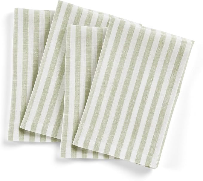 Solino Home Linen Cloth Napkins Set of 4 - Sage and White, 100% Pure Linen Easter Dinner Napkins ... | Amazon (US)