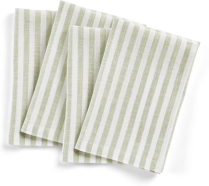 Solino Home Stripe Linen Napkins Set of 4 – 100% Pure Linen Sage and White Cloth Napkins 20 x 2... | Amazon (US)