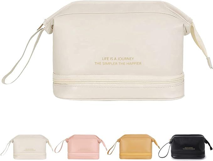 Cosmetic Travel Bag, Double Layer Cosmetic Bag, Large Makeup Bag, Travel Makeup Bag, Makeup Organ... | Amazon (US)
