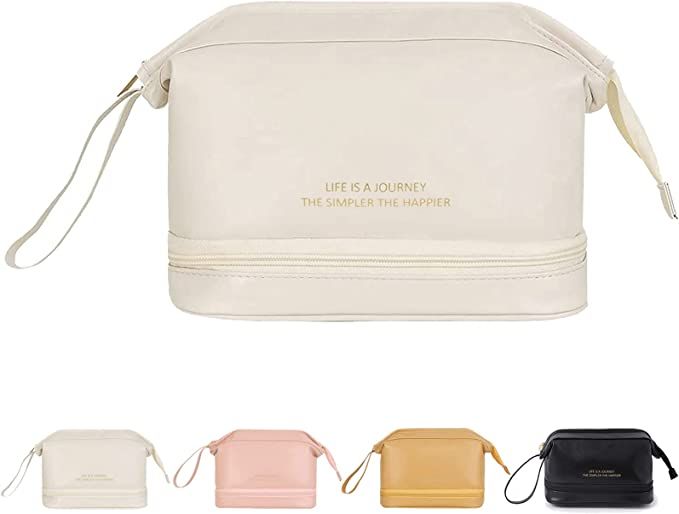 Cosmetic Travel Bag, Double Layer Cosmetic Bag, Large Makeup Bag, Travel Makeup Bag, Makeup Organ... | Amazon (US)