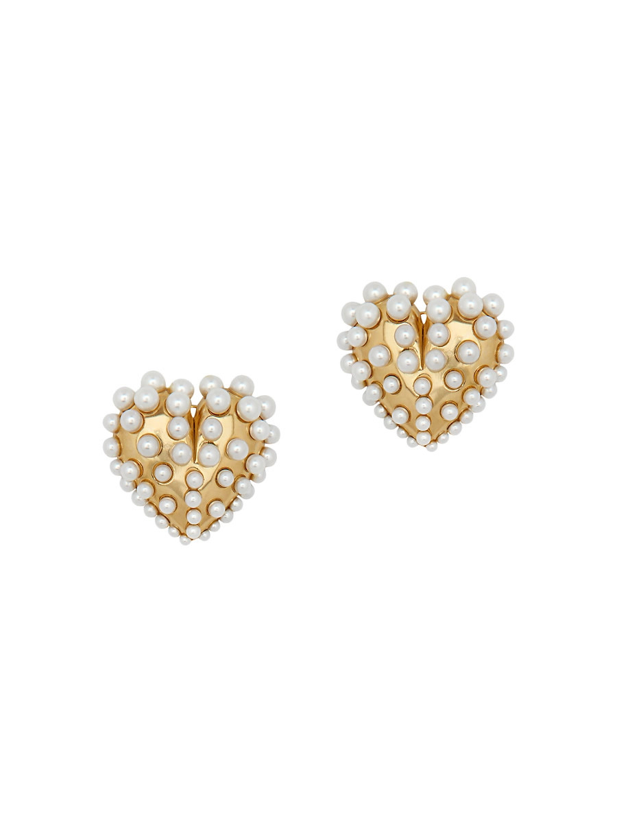 Women's 14K-Gold-Plated & Imitation Pearl Heart Clip-On Earrings - Pearl | Saks Fifth Avenue