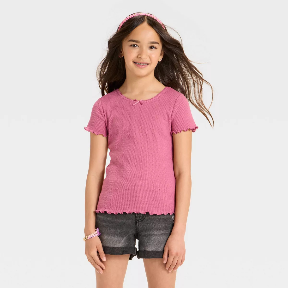 Girls' Short Sleeve Fitted Pointelle T-Shirt - Cat & Jack™ | Target