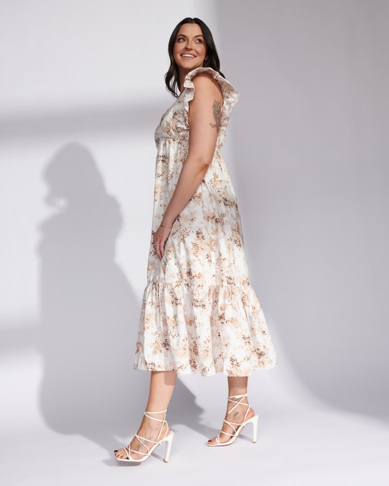 Flutter Sleeve Tiered Midi Dress | Abercrombie & Fitch (US)